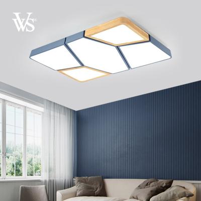 China VVS Modern Nordic Vintage Wooden Home Lights Modern Rectangular Acrylic Led Ceiling Light Lamp for sale