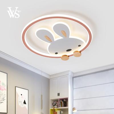 China dimmable 38w pink modern iron light fixture ceiling light for bedroom led simple round rabbit indoor lamp for sale