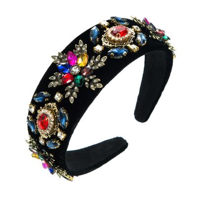 China High-end luxury female snap headband rhinestone decoration rhinestone decoration gold color gold velvet women headbands for sale