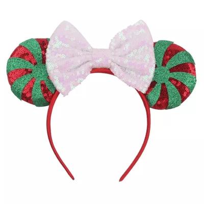 China Cute Girls Mouse Ear Elastic Headband Plastic Bow Knot Decoration Hair Accessories Cosplay Cartoon Kids Party Sequin Minnie Headband for sale