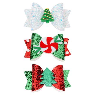 China Shiny Decoration Festival Fashion Glitter Bow Sequin Hair Clips For Kids Girls Christmas Hair Hangers Hair Accessories for sale