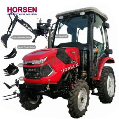 China HORSEN China 30hp 4 in a bucket farms tractor with 4ft slasher and paddle forks for sale made in china for sale