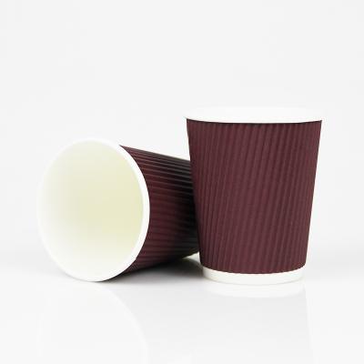 China 12oz Ripple Disposable Biodegradable Wallpaper Cup For Hot Coffee Wholesale Coffee Mugs for sale