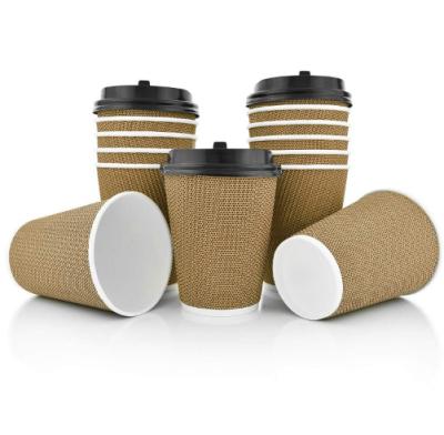 China Premium Disposable 8oz Paper Coffee Cups With Lids Elegant Design Double Wall Ripple Wall Insulated Coffee To Go Cup-50paks for sale