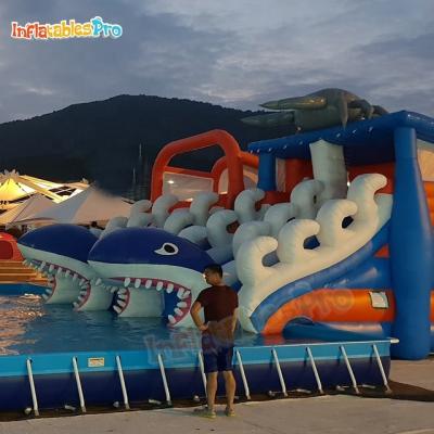 China Large Outdoor Entertainment Frame Pool With Inflatable Water Slide For Adult for sale