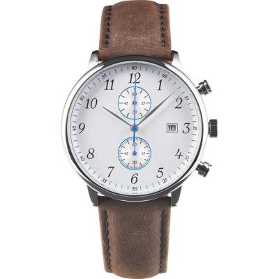 China Automatic date mexda brand maker OEM watch white dial band quartz movement elegant chronograph leather watch for sale