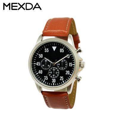 China Fashion brand Mexda calendar pilot watches 5atm miyota movement real waterproof men full leather strap watches for sale