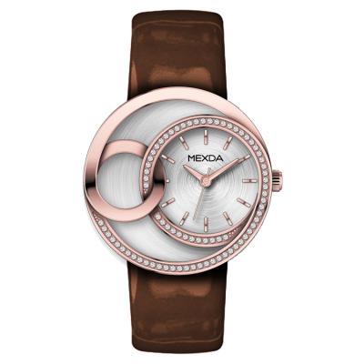 China Elaborate water resistant mexda brand design minimalist 5atm genuin leather strap diamond women belt watch for sale