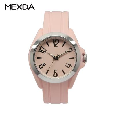 China Custom water resistant mexda brand quartz movement watches waterproof colorful option 5ATM silicone strap sport watch lady for sale