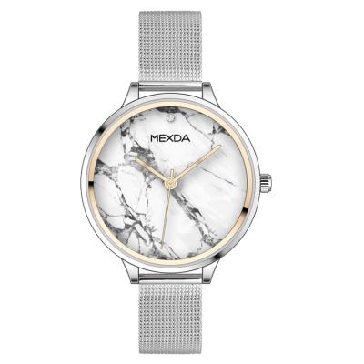 China Promotional Non-specific Japan Mexda brand quartz movt 3atm dial stainless steel dial silver marble waterproof mesh modern lady hand watch for sale