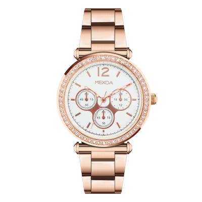 China Mexda brand non-specific OEM gold Japan movt high quality rose quartz watches women stainless steel diamond watch for female for sale