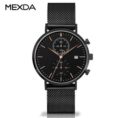 China MEXDA brand non-specific stainless steel case mesh band watch quartz movement men's chronograph good quality wristwatch for sale