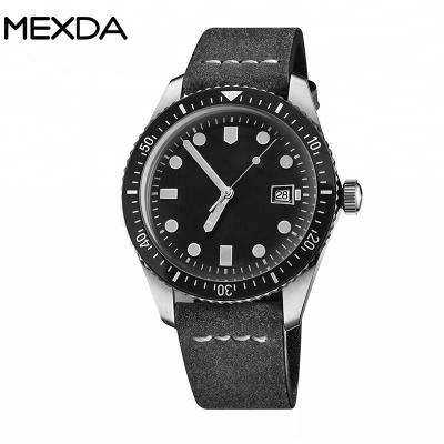 China Genuine Stainless Steel Sapphire Glass Automatic Diving Wrist Chronograph Mexda Brand Bezel Leather Strap Watch For Men for sale