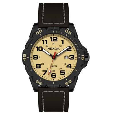 China Mexda brand OEM logo 5atm custom water resistant genuine leather strap sports and leisure military watch for men for sale