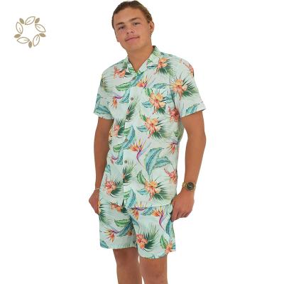 China 100% Organic Cotton Mens Hawaiian Shirt Breathable Shorts Set Sustainable Shorts And Shirts Set Eco Friendly Summer Shirt And Shorts Set for sale