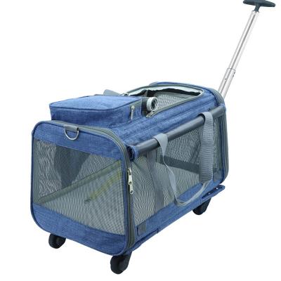 China Sustainable High Quality Pet Trolley Luggage Set Dog Trolley Foldable Breathable Bag for sale