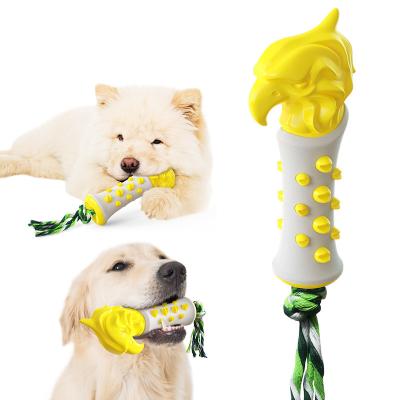 China New Factory Sustainable Supply Dog Teeth Cleaning Dog Chew Toys Pet Toothbrush Rubber Stick With Rope for sale