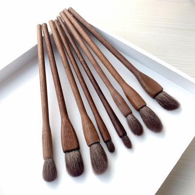 China Luxury Simple Natural Makeup Brush Walnut Wooden Handle Goat Hair Eyeshadow Brush 8 Option for sale