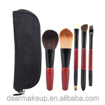 China 5pcs Small Travel Makeup Brush Travel Brush Set Passed Cosmetic Kit SGS Portable Red Head Double Brush Set for sale