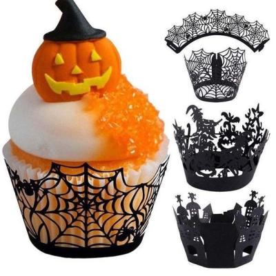 China Black Hollow Out Cake Paper Disposable Halloween Cake Border Cake Topper For Halloween for sale