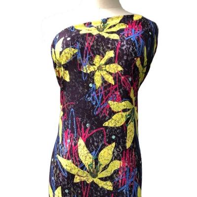 China Hot Sale Colorful Flower Anti Pill Digital Printing Single Heavy Polyester Lace Fabric For Dress for sale