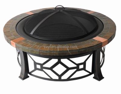 China Steel Outdoor Round Fire Pit Table With Slate Top for sale