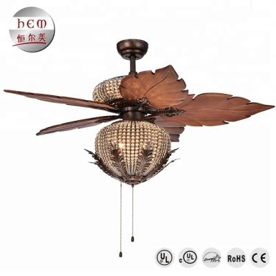 China Positive Or Back Design New Retro 52 Inch Ceiling Fan Living Room Bronze Hand Pull Ceiling Fan With Light And Remote for sale