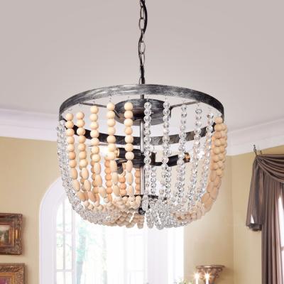 China Country Design Residential Crystal American Wooden Bead Pendant Lamp Ceiling Chandelier Lighting K9 Crystal Chandelier for sale