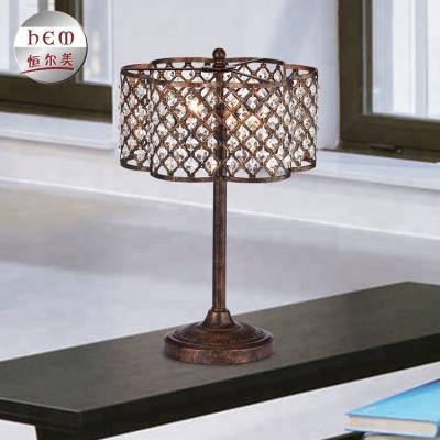 China Antique Bronze Crystal Bedside Table Lamps Wrought Iron Side Bedside Chandelier Crystal Table Lamp for Home Indoor for sale