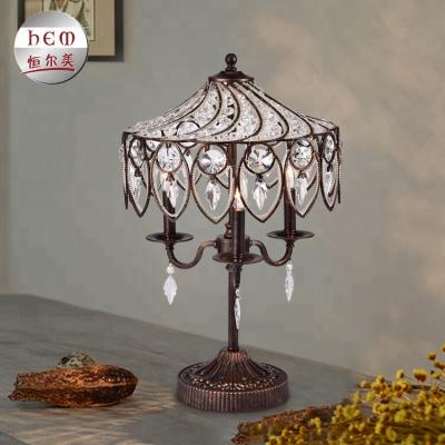 China Portable Crystal Wrought Iron Chandelier Bedroom Led Table Light Decoration European Table Lamp for sale