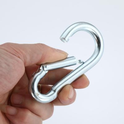 China Custom Electrophoresis Carabiner Hook Logo Climbing Hammock Stainless Steel Metal Snap Hook Silver for sale