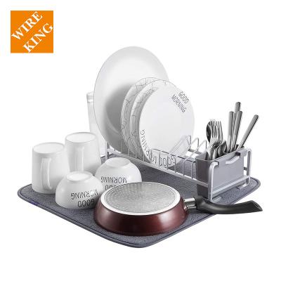 China Durable Fast Shipping Aluminum Adjustable Dish Rack Dish Drainers Microfiber Dish Mat Utensil Drying Rack for sale