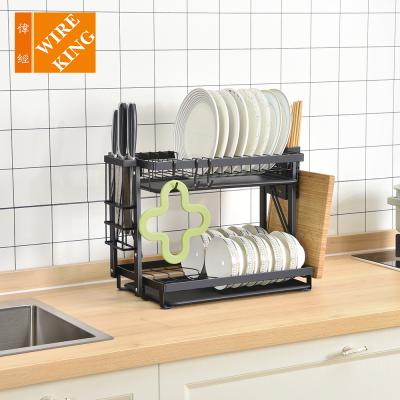 China Viable Wholesale Multifunctional Tabletop Folding Dish Rack 2 Tiers Standing Dish Drying Rack for sale