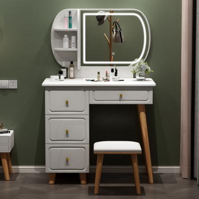 China Storage Nordic Style Bedroom Dressing Table Makeup Vanity White Table With Mirror for sale