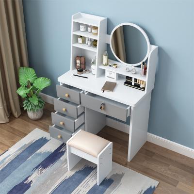 China (Other) Hot Selling Cheap Adjustable Makeup Dressing Vanity Set With Stool And Mirror Bedroom Furniture MDF Dressing Table for sale