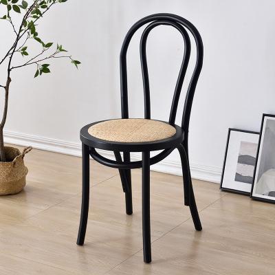 China (Other)Adjustable Dining Chairs Natural Rope Weave Rattan Wood Chair With Solid Wood Frame for sale