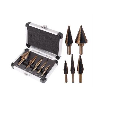 China One Drill Bit Could Be Used In Various Size Aluminum Drill Hole Box Packing 4-12mm 4-22mm 6-18mm 6-35mm 5pcs Hss Taper Step Drill Bit Set for sale