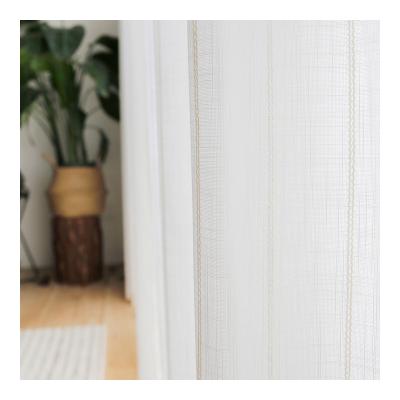 China Jacquard White Curtain Innermor White Voile Tulle Curtains For Living Room Sheer Voile Faux Striped Canvas For Bedroom Window Customized for sale