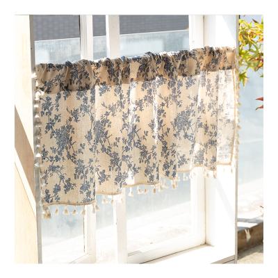 China Innermor White Voile Finished Half Curtain Sleeve Rod Pocket Coffee Blue Pink Printing Short Curtain for sale