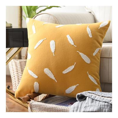 China Innermor PORTABLE Feather Embroidered Yellow Cushion Pillow Square With Cover Wholesale Cushion Covers Decorative Cushion 45x45 for sale