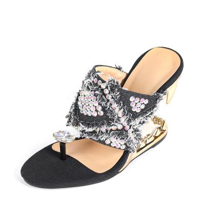 China Around 10cm Slippers Shape Jelly Shoes Women Denim Strange High Heels Crystal Bling Bling Open Toed Heel Sandals Slippers for sale