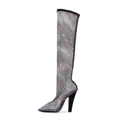 China Newest Design Night Club Round Net Mesh Sock Queen High Heels Over The Knee Sexy Thigh High Boots For Women Lady for sale