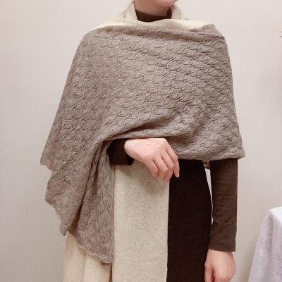 China Long Falbala Knitted Sheer Hollow-out Cashmere Long Scarf Shawl for sale