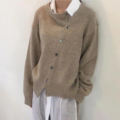 China Lady Irregular Knit Cashmere Cardigan Casual Style Breathable Sweater for sale