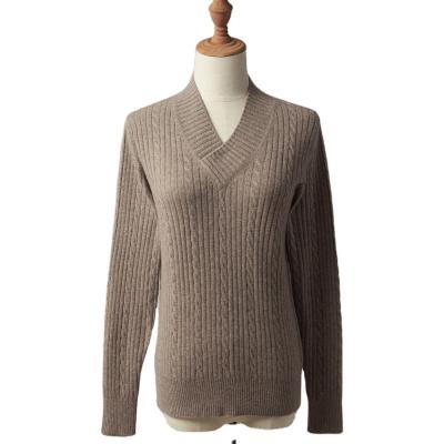 China Winter Breathable Warm V-neck Women Solid Color 100% Cashmere Thick Sweater for sale