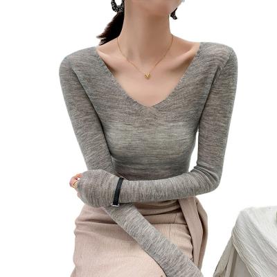 China Breathable Women's Leisure Solid Color Woolen Ultra-thin Unique Cabled Pure Sweater for sale