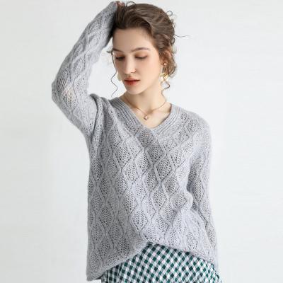 China Women Sweater V Neck Breathable Cashmere Sweater Designs Knitted Sweater for sale