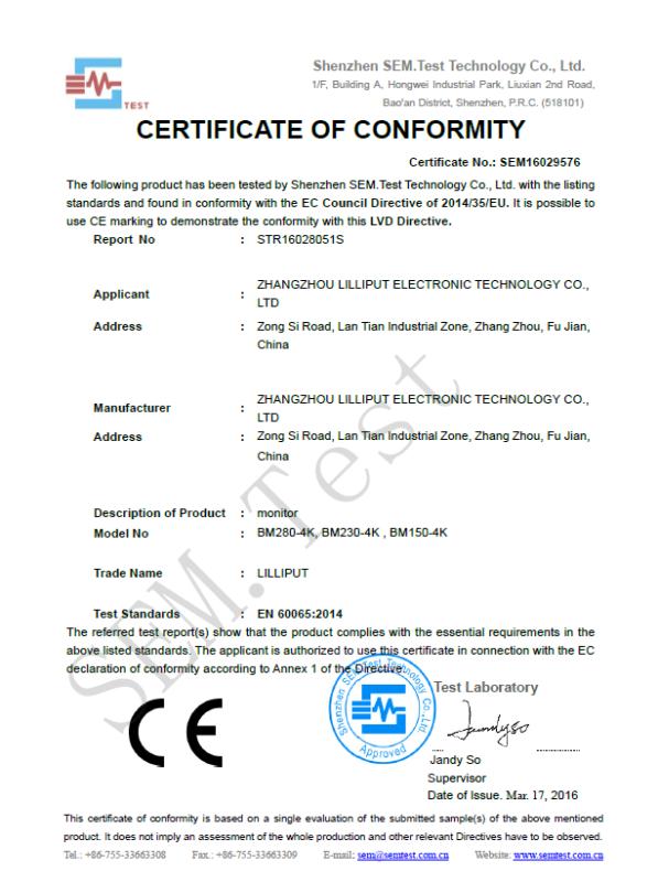 CE - Shenzhen Sunny Island Lilliput Electronic Co., Ltd.