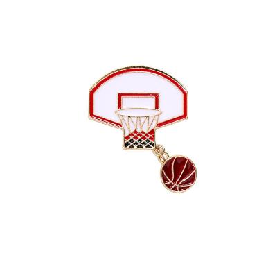 China art & Basketball Personality Fashion Sports Metal Brooch Jewelry Short Chain Badge Brooch Collectible Accessories for sale