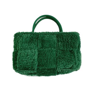 China Fashion Hot Green Woven Plush Tote Bags Ladies Handbags High Quality Large Handbag Popular Purses For Women for sale